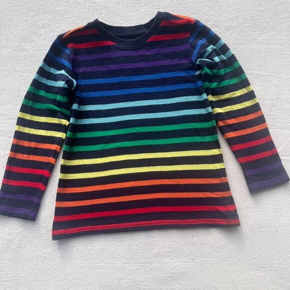 Primary Long-Sleeve Rainbow Stripe/Navy Tee, Size 4-5, GUC - Picture 2 of 4